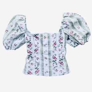 Reformation Arancini Linen Puffed Sleeve Top in Heath Floral Size 2